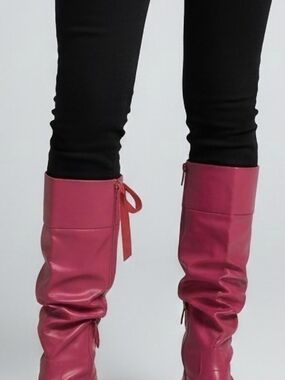 Faux Leather Slouch  Red Boots